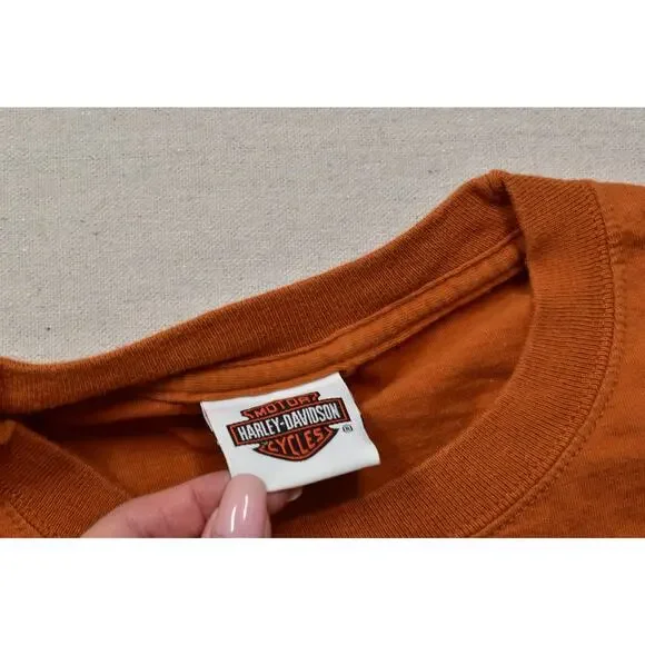 Harley-Davidson Paris Texas T-Shirt Men's Regular Size Large Orange Cotton - Picture 5 of 8